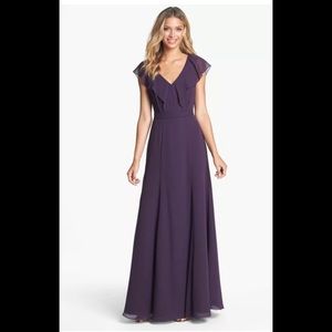 Jenny Yoo Cecilia Ruffled V-neck Chiffon g…